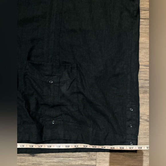 Monte Carlo linen blend black short-sleeved button up shirt with details - Picture 12 of 15